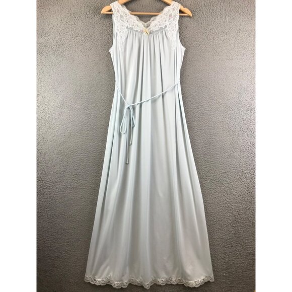 Shadow Line Dresses & Skirts - Vintage Shadowline Bridgerton Nightgown Boudoir PJs size 10 petite Blue 70s Lace